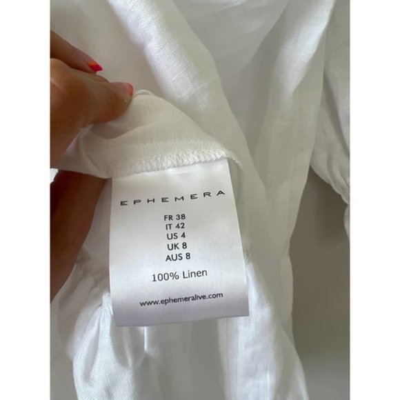 Ephemera Ruffle High Neck Linen Garland Smock Dress White Women's Size: 4 NWT - Picture 9 of 11